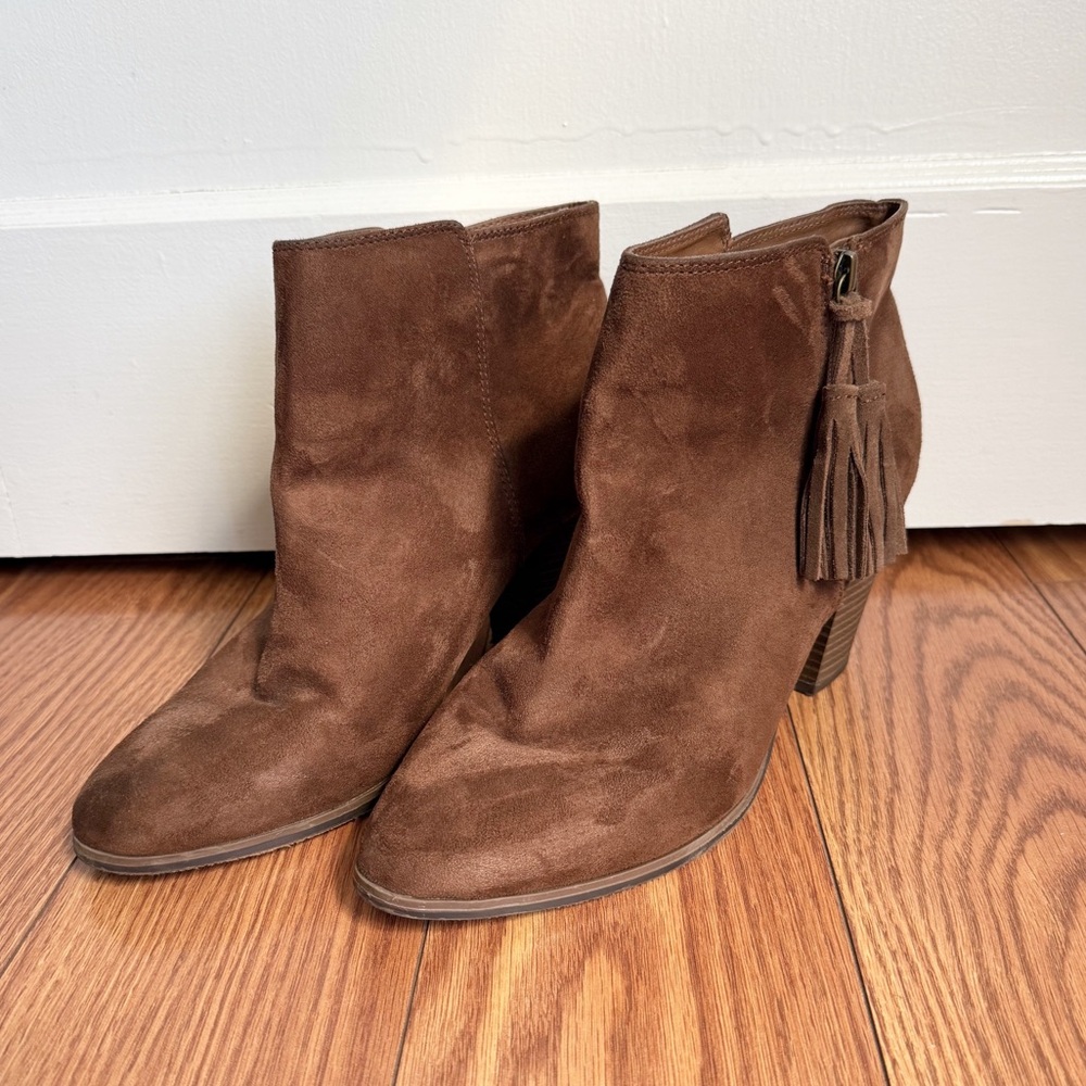 Merona Brown Faux Suede Ankle Booties with Tassel Detail